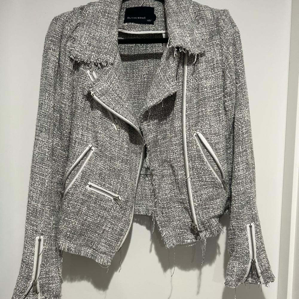 Olivaceous Textured Gray Women's Blazer